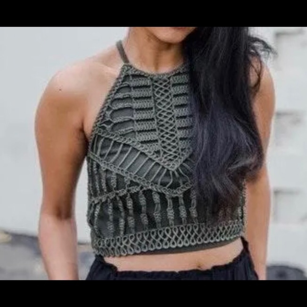 H&M Green Crochet Halter Crop Top Large